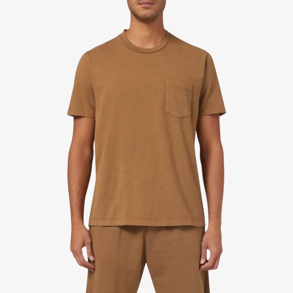 Les Tien Classic Pocket T-Shirt S Crew Neck Short Sleeve Solid Brown Tee